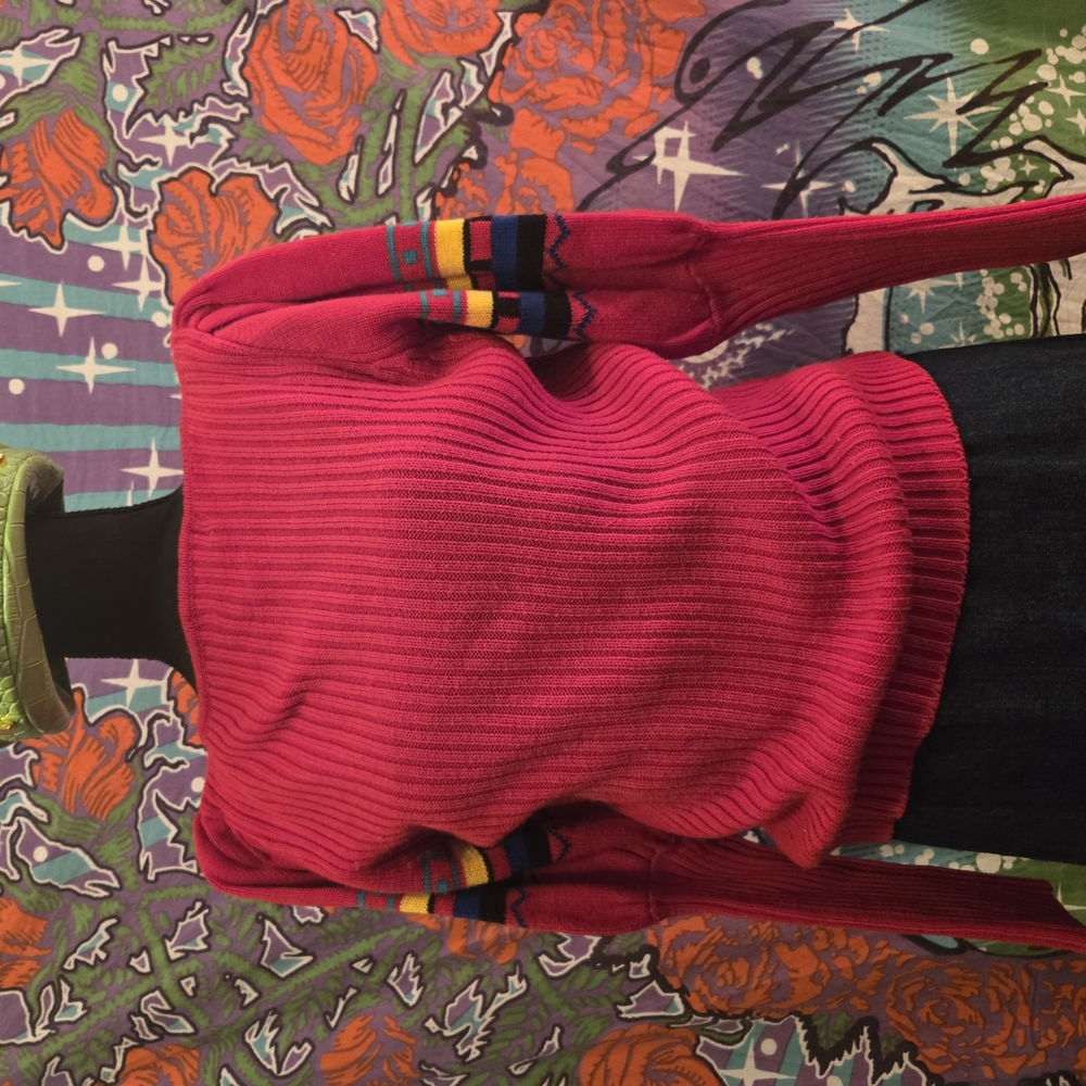 Pink Knit Sweater with Multicolor Accents